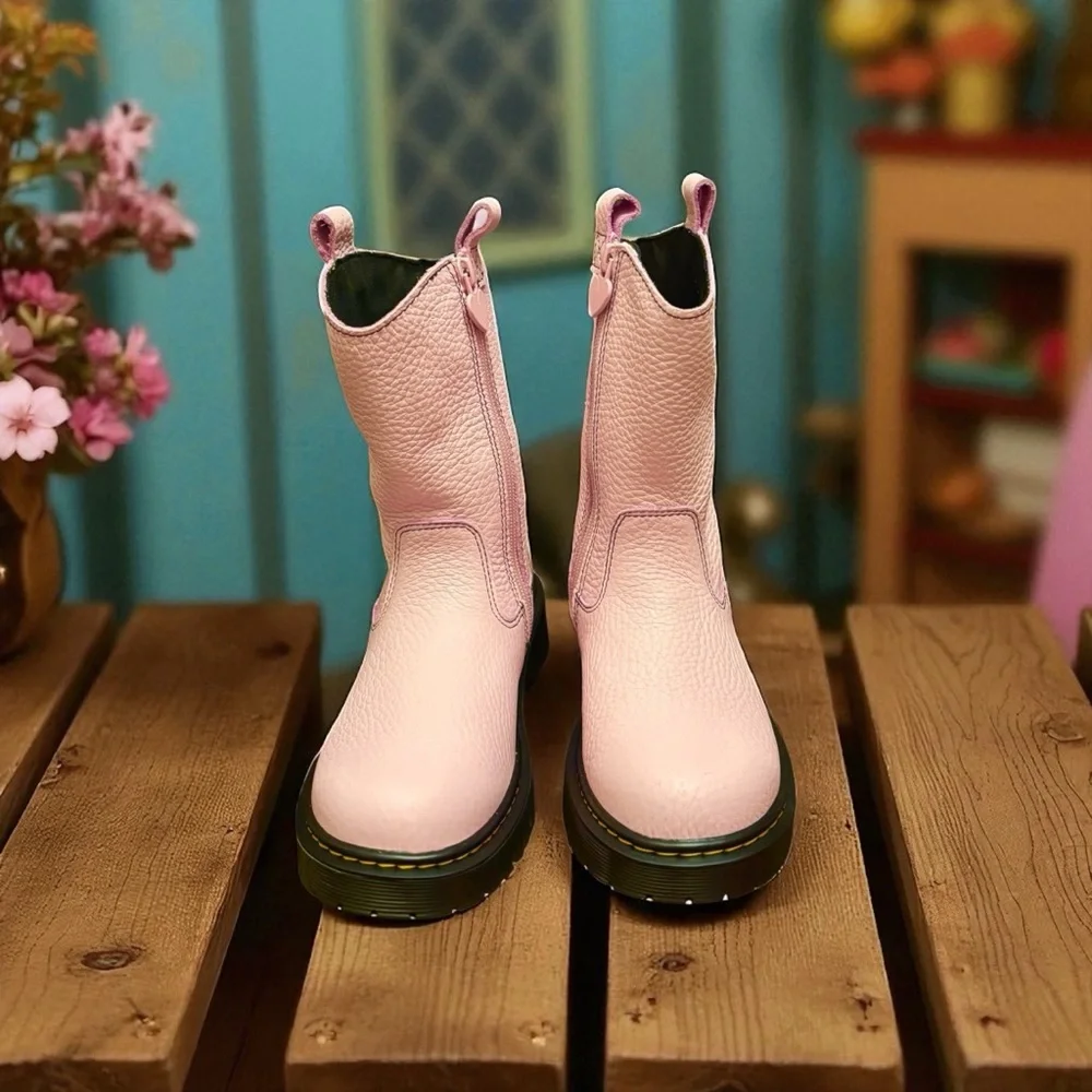 Dr. Martens Pink Leather Blex Heart Boot. Leather Boots with Heart Accents NWOB